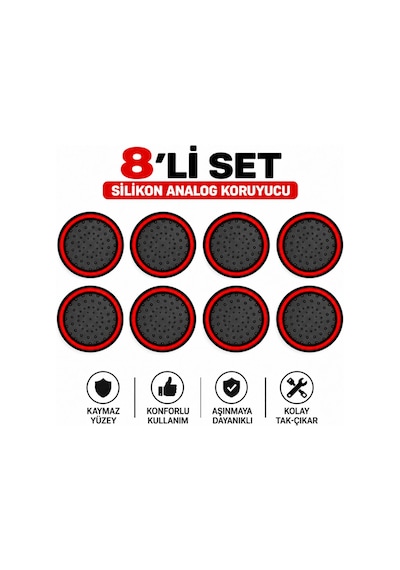 8 Adet Analog Koruyucu Silikon Kılıf Topuz Koruma Ps4 Ps5 Xbox One 360 Series Sx Switch Pro Uyumlu Kırmızı Set 8 5pcs