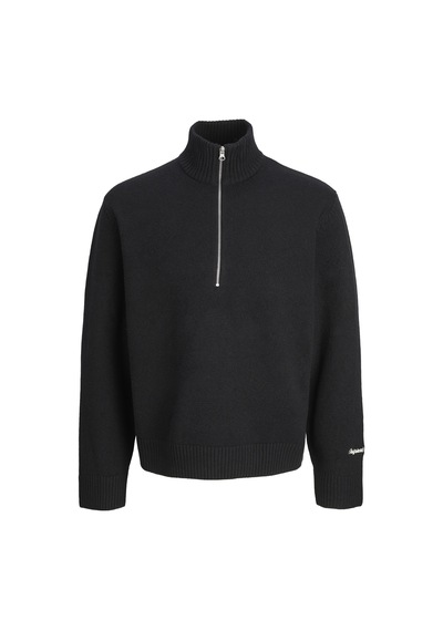 Jack & Jones Büyük Beden Nakis Detayli Loose Fit Triko Kazak - Norrebro - 12283385 Siyah