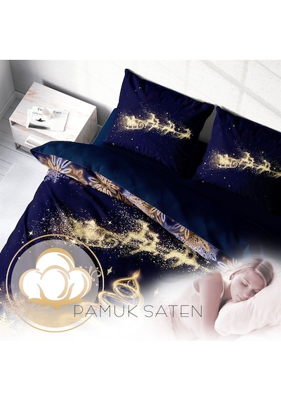 Monohome 1605 Yılbaşı Süsü Merry Christmas 3D Pamuk Lastiksiz Çift Kişilik Nevresim Takımı Çok Renkli