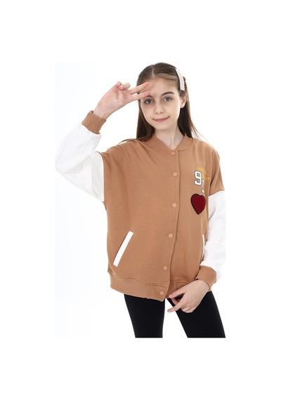 Toontoy Kız Çocuk Baskılı Kolej Hırka Kahverengi