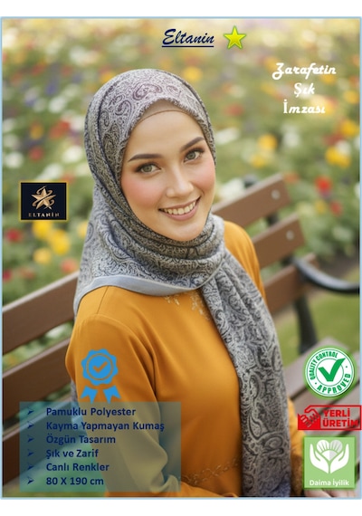 Eyfel Pamuklu Soft Özel Seri Şal Etnik & Çiçekli Desen, Orjinal, Tesettür Giyim, Yeni Koleksiyon Mavi - Siyah