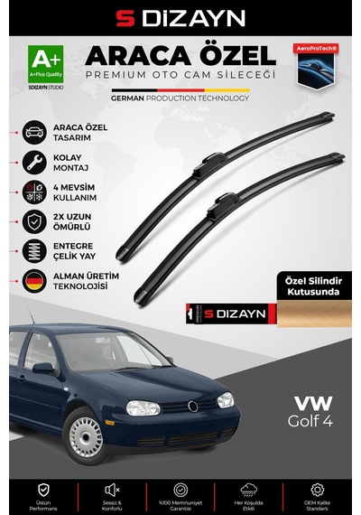 S-dizayn Vw Golf 4 Ön Cam Silecek Seti 1998-2002 Premium Araca Özel 53-48 Cm A+ Kalite