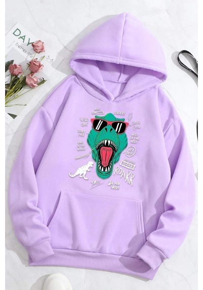 Uyguntarz Unisex T - Rex Baskılı Sweatshirt Lila