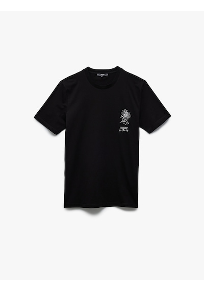 Koton Baskılı Pamuklu Bisiklet Yaka Kısa Kollu Slim Fit Tişört Siyah 5sam10411hk Siyah