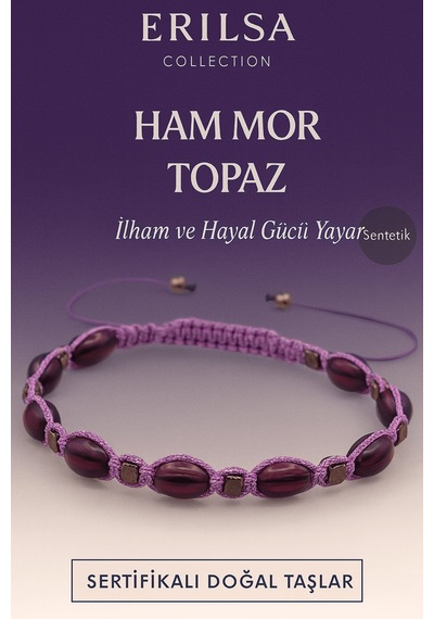 Sertifikalı Sentetik Ham Mor Topaz Taşı Bileklik İlham Ve Hayal Gücü Yayan El Yapımı Takı Mor