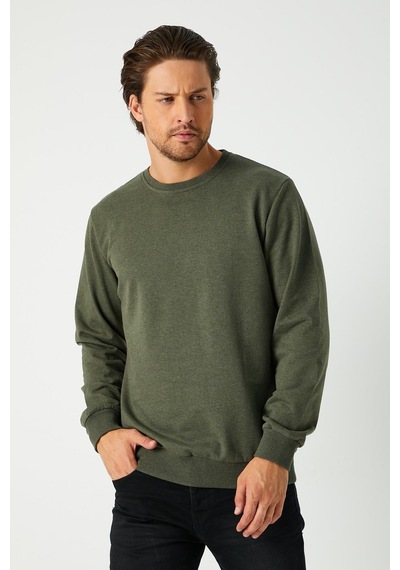 Mmetalic Erkek Haki Basic Bisiklet Yaka Regular Fit Normal Kesim 2 İplik Sweatshirt Haki