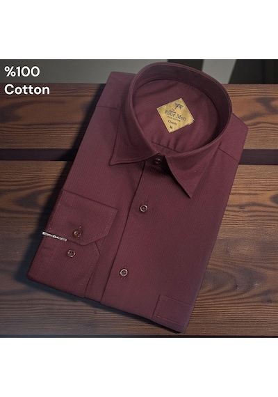 Klasik %100 Cotton Uzun Kollu Terletmeyen 4 Mevsim Gömlek Regular Kalıp Bordo