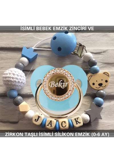 Sahi Aksesuar İsimli Bebek Emzik Zinciri ve İsimli Bebek Silikon Emzik BEZYI289 Pembe