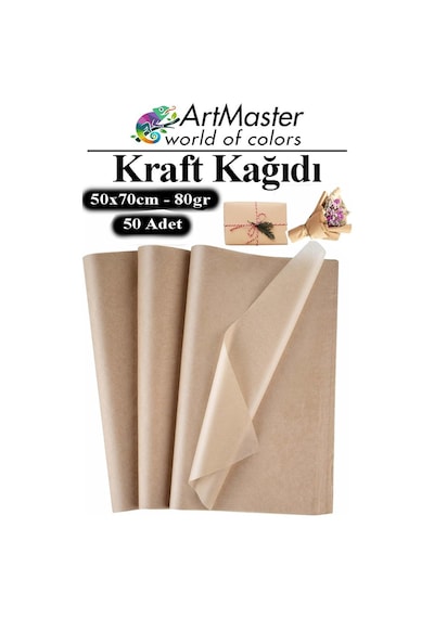 Kraft Kağıdı 50x70 Cm 50 Adet 80 Gr Hediye Paketleme Kagıdı Çeyiz Kaplama Kağıt Saman Kağıt Çizim Kağıdı