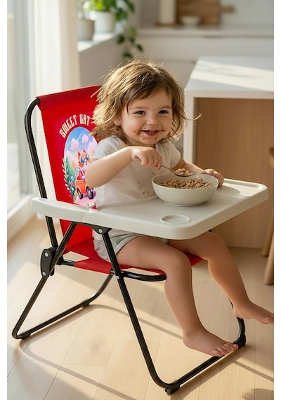 Exent Kids 2 6 Yaş, Sweet Cat Katlanır Portatif Mama Sandalyesi, Tak-çıkar Masa İle-kırmızı