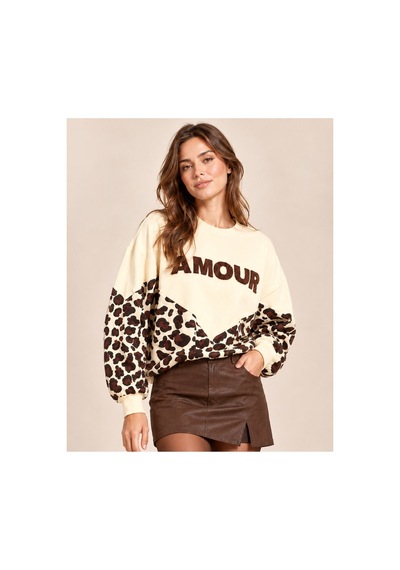 Mamayaga Kadın Bisiklet Yaka Uzun Kendinden Dokulu Baskılı Leoparlı Yazılı Kazak Sweatshirt Bej Mamayaga Kadın Bisiklet Yaka Uzun Kendinden Dokulu Baskılı Leoparlı Yazılı Kazak Sweatshirt Bej
