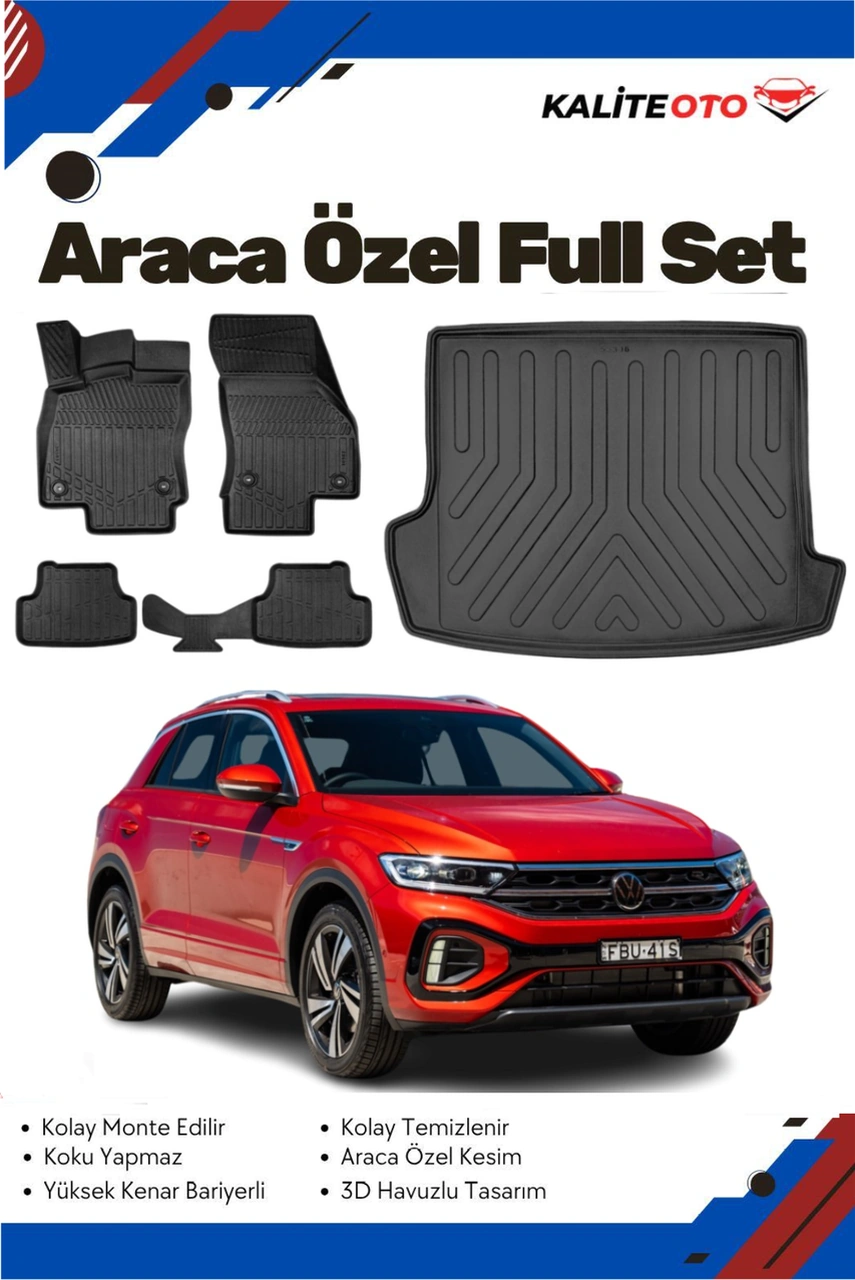 Volkswagen T-roc 2018-2019-2020-2021 Model Yumuşak Paspas+üst Bagaj Havuzu Seti