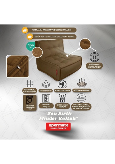 Xpermate Zen Sırtlı Minder İskandinav Tarzı Minder 80x60 Kahveren