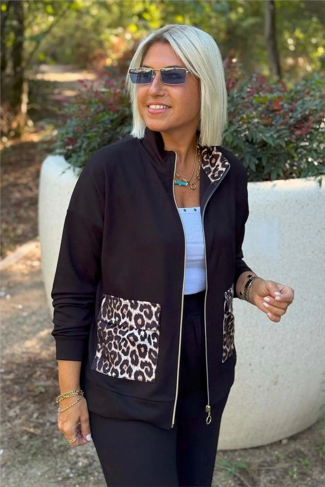 Defymoda Kadın Uzun Kollu Lepoar Cep Detay Modal Kumaş Ikili Takım Siyah
