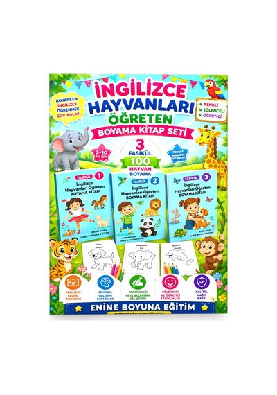 Hayvanları İngilizce Öğreten Boyama Kitap Seti (3 Kitap)