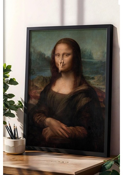 Burnu Mandallı Mona Lisa Çerçeveli Tablo - Wc Tuvalet İçin Tablo