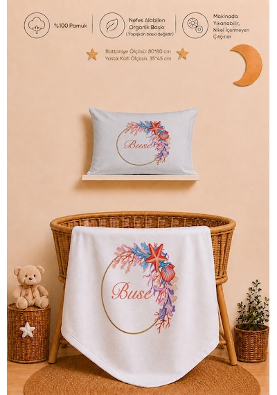 Pia Baby Kız Bebek Hastane Çıkışı 11 Parça %100 Pamuk Kişiye Özel İsimli Organik Baskılı Set 1037110x Ekru