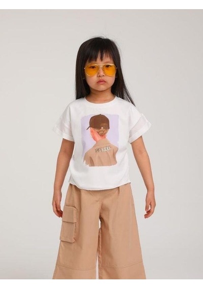 Escabel Kız Çocuk Pamuklu Kız Figürlü T-shirt-14121 Ekru