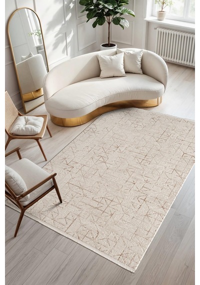 Armony Ar015k Krem Halı Modern Desenli Akrilik Pamuk Taban Tozu Az Salon Halısı Yatak Odası Koridor