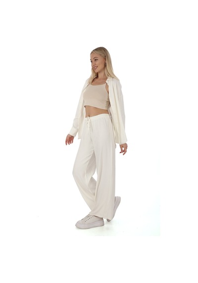 Penyebizden Flosh Viskon Oversize Pantolon-krem
