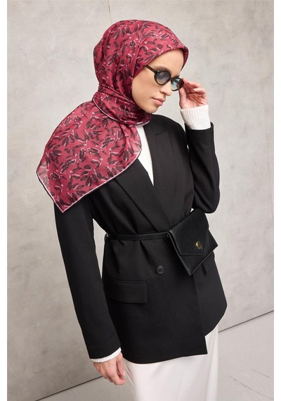 Silk Home Pamuk Polyester Soft Eşarp Vişne Çiçek Desenli Kaymaz Dokulu Tok Duruşlu 90x90 Çok Renkli