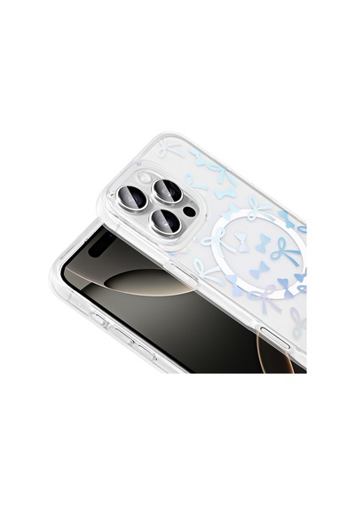Apple Uyumlu iPhone 16 Pro Max Kılıf M-safe Şarj Özellikli Şeffaf Mkst Folk Sert Kapak - Fiyonk Beyaz