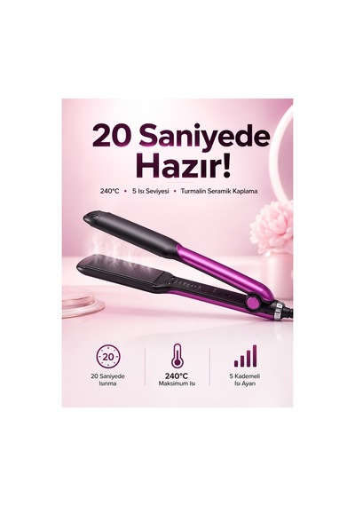 Saç Düzleştirici Isı Ayarlı Seramik Kaplama Döner Kablo Yıpranma Karşıtı Renk