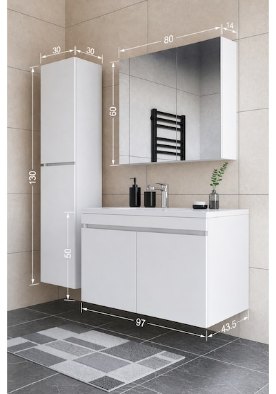 Teta Home Tokyo 100 Cm Mdf Banyo Dolabı Seti + Boy Dolabı Beyaz