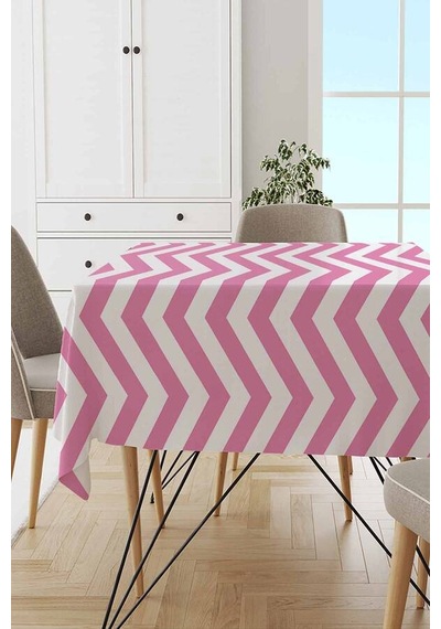 Pembe Zigzag Desenli Dokuma Leke Tutmaz Masa Örtüsü Mso303n11