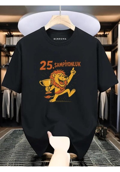 Şampiyonluk Baskılı Unisex Tişört SIYAH