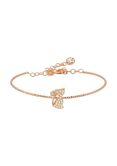 Zirkon Taşlı Gümüş Kedi Figürlü Rose Bileklik - B082701