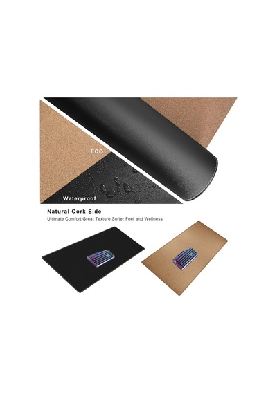 Mantar Ve Pu Deri Masa Paspası, 80 Cm X 50 Cm Büyük Oyun Mouse Pad Xxl, Çift Taraflı Kaymaz Taşınabilir Masa Pedi