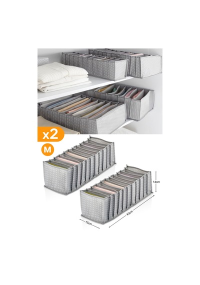 2 Adet - 11 Gözlü Gri Benekli Çekmece İçi Düzenleyici Organizer Medium Kumaş Gri Diğer