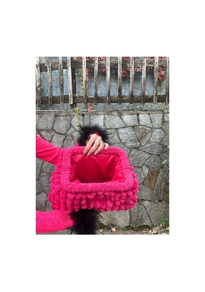 Melonndesign Puffy Çanta El Örgüsü Kol Çantası Yumoş Fuşya