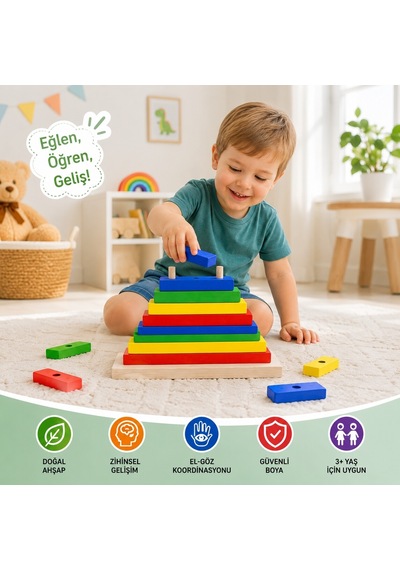 Bakgelal Ahşap Dikdörtgen Sıralama Oyuncağı Montessori Eğitici Renk Ve Boyut Eşleştirme 3+ Yaş - 0000716000002