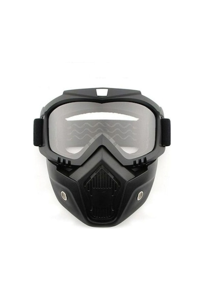 Motoanl Cross Motosiklet Bisiklet Gözlüğü Açık Kask Maskesi Süngerli Bant Lastikli Jet Maske Şeffaf Camlı Siyah