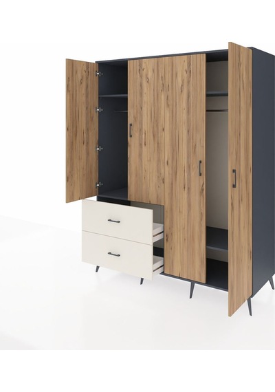 Kronos Gardrop 4 Raflı 2 Çekmeceli 2 Askılı 176x59x221 Antrasit-çam/aytaşı Beyaz Kronos Gardrop 4 Raflı 2 Çekmeceli 2 Askılı 176x59x221 Antrasit-çam/aytaşı Beyaz