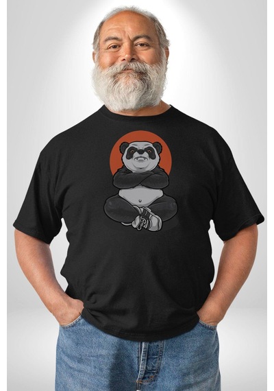 Yoga Panda Unisex Unisex Siyah Organik Baskılı T-shirt Penye Yüksek Kalite Siyah
