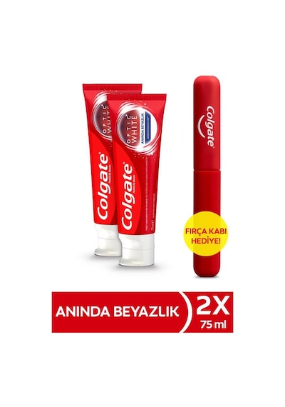 Colgate Optic White Anında Beyazlık Diş Macunu 2 x 75 ML + Diş Fırçası Kabı