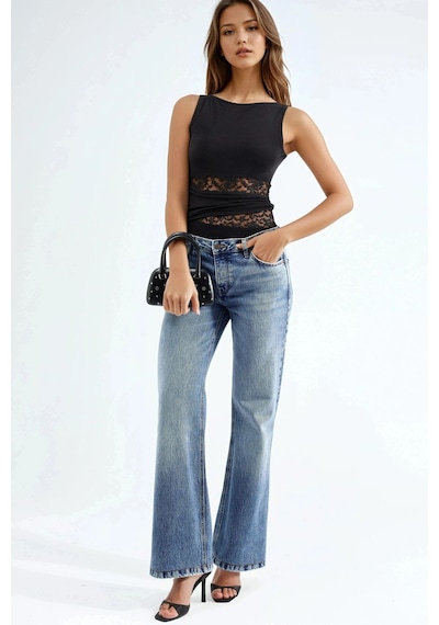 Hiccup Cut Out Dantel Detaylı Body Siyah