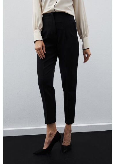 Sateen Yüksek Bel Pensli Pantolon - Siyah-134765 Siyah