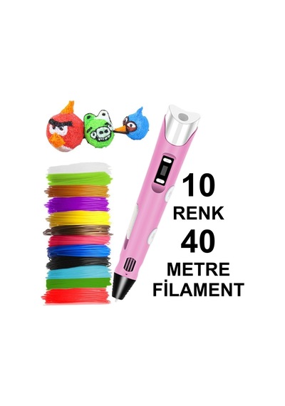Pembe 3d Kalem Yazıcı+10 Renk 40 Metre 10x4metre Pla Filament