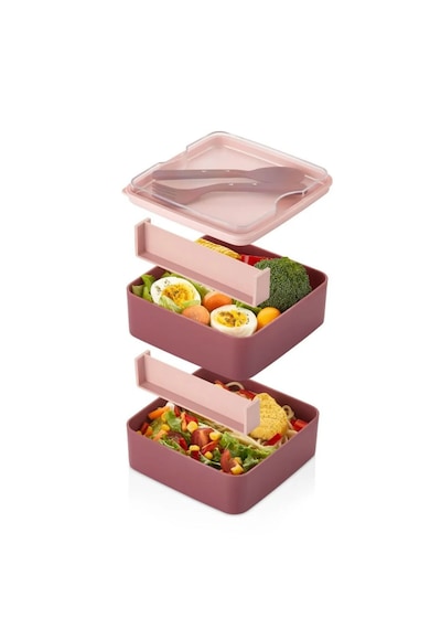 2 Katlı Kare Lunchbox Yemek Saklama Kabı Beslenme Kutusu Seti-sporcu Öğrenci Fitness Okul Işyeri Mürdüm