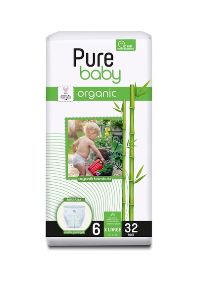 Pure Baby Organik Bambu Özlü Külot Bez Tekli Paket 6 Numara Xlarge 32 Adet