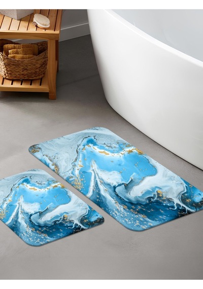 Dijital Baskılı Yıkanabilir Kaymaz Taban 2li Banyo Halısı Paspas Klozet Takımı 6000b