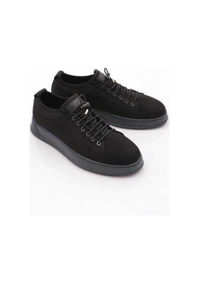 Dgn 6641 Erkek Kalin Taban Bağcikli Sneaker Ayakkabi Siyah Nubuk Siyah