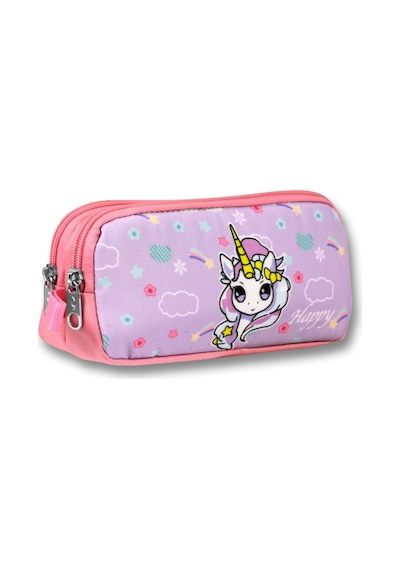 Ümit Çanta Turkuaz Pembe Gökkuşağı Unicorn Desenli Kalem Çantası - Kız Çocuk - 5017 Lila - Pembe