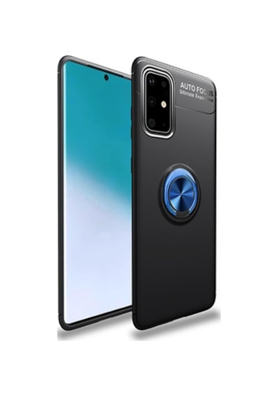 Samsung Galaxy Uyumlu M31s Kılıf Yüzüklü Sağlam Esnek Ringo Silikon Kapak Siyah - Mavi