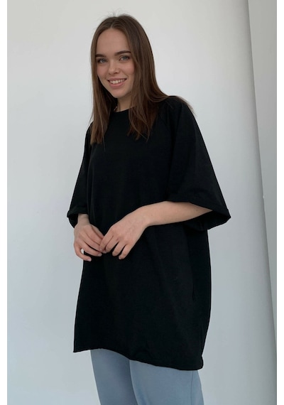 Madmext Siyah Oversize Basic Kadın Tişört-siyah Siyah