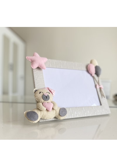Bebek Odası Çerçeve Krem Pembe Ayıcıklı